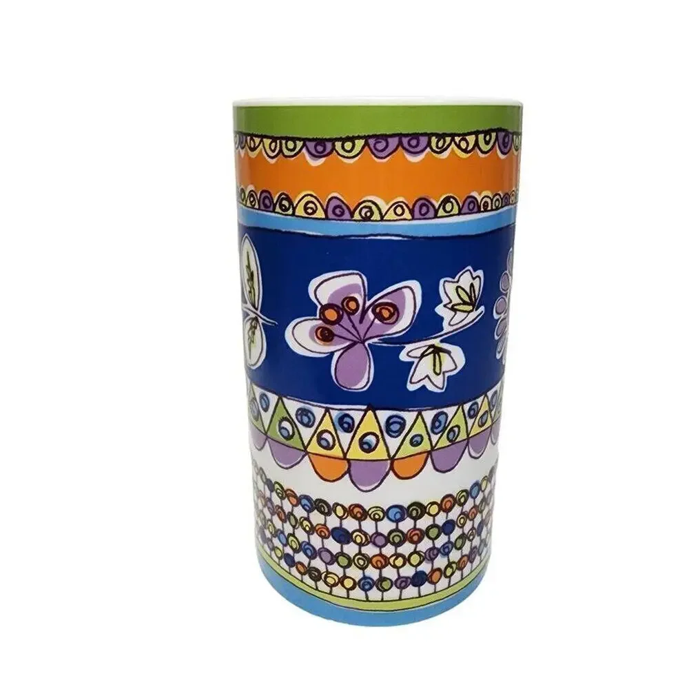 Pier 1 Imports Coffee Mugs, Artisan Boho Floral Print Tall Ceramic Drinking Cup